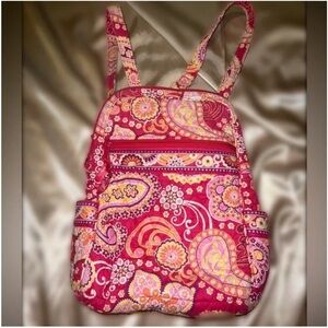 Vera Bradley pink floral yellow orange paisley white backpack carryall EUC